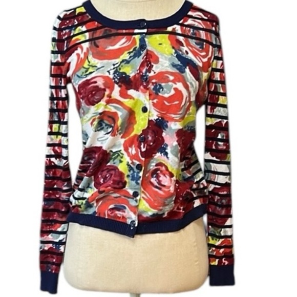 Anthropologie Sparrow Artist’s Study Stripe Floral Cardigan - Picture 1 of 4